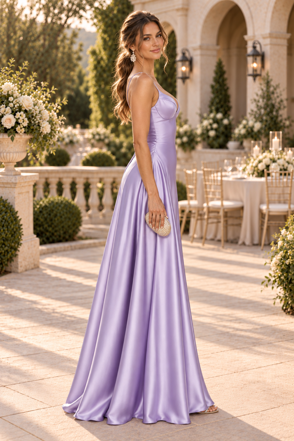 Satin A-Line Formal Gown with Lace-Up Back