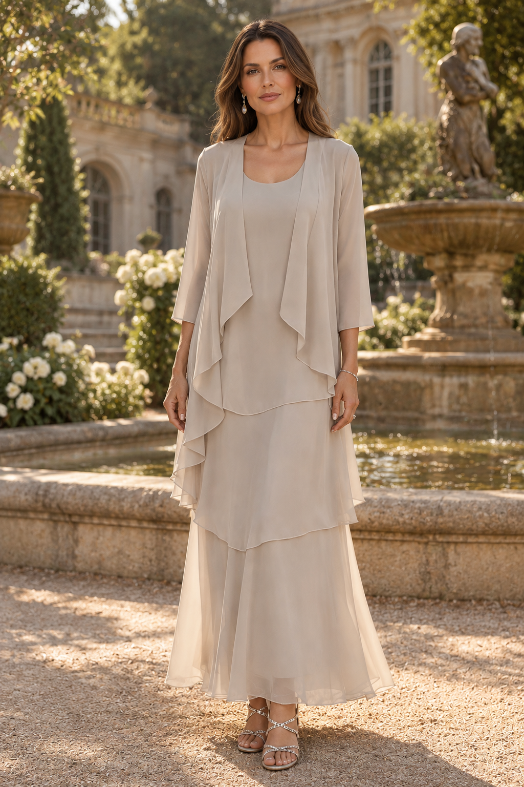 Tiered Maxi Dress with Sheer Jacket