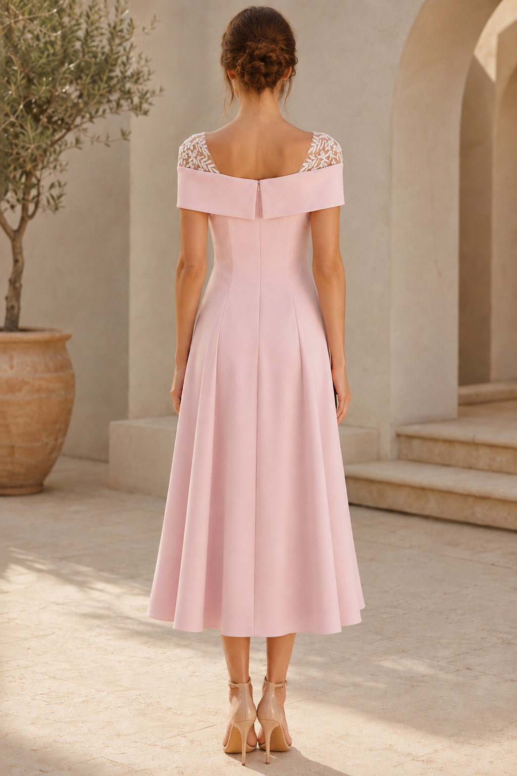A-Line Midi Dress with Embroidered Bodice