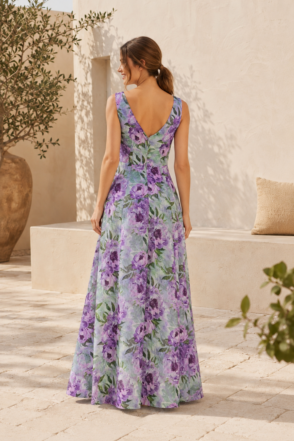 Floral Print Square Neck A-Line Maxi Dress