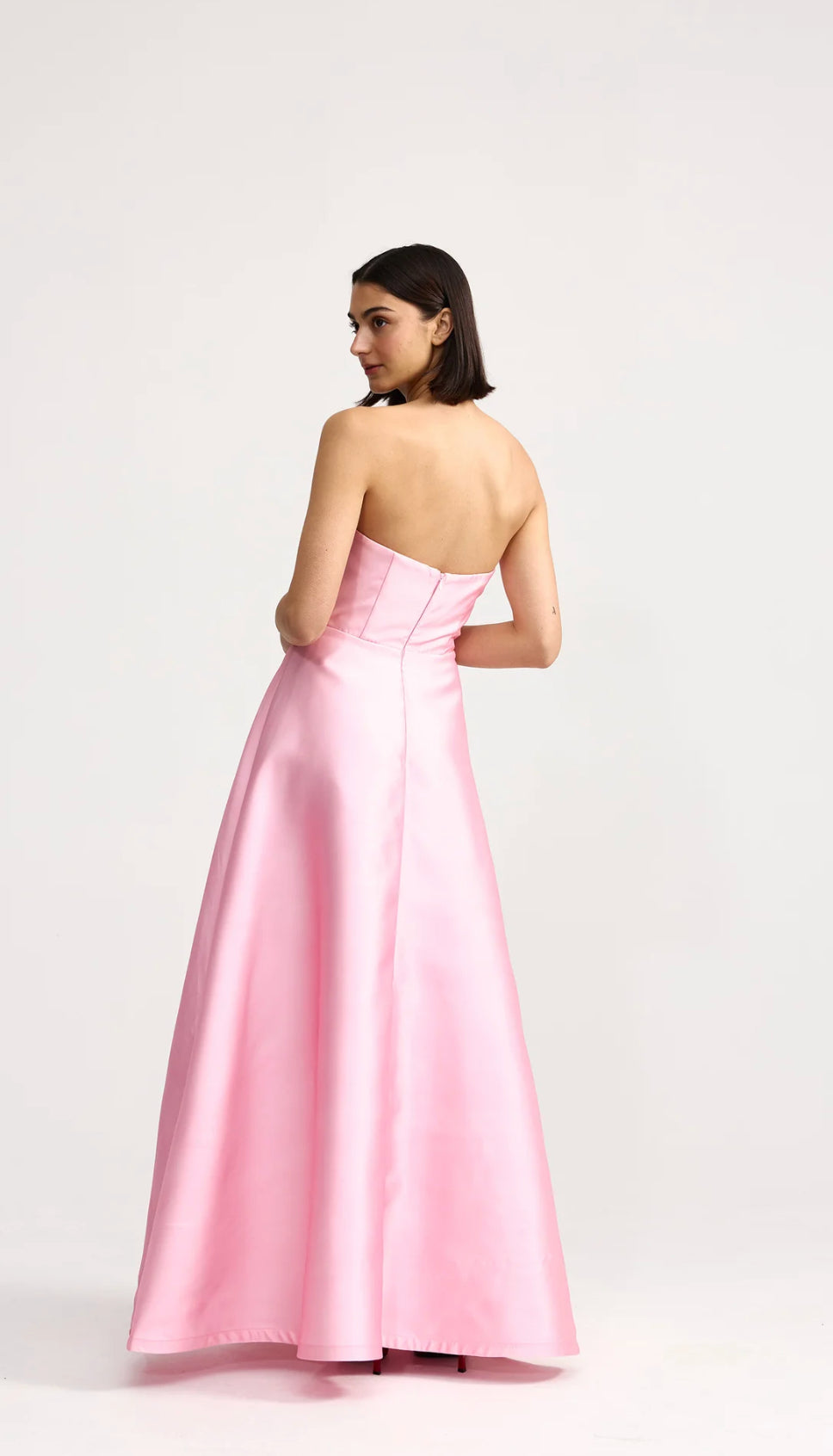 Strapless Satin A-Line Gown with Floral Print