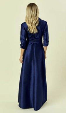 Taffeta A-Line Maxi Shirt Dress with Sash