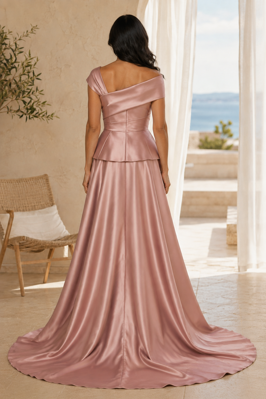Off-Shoulder Floral Sequin Gown with Satin Overskirt