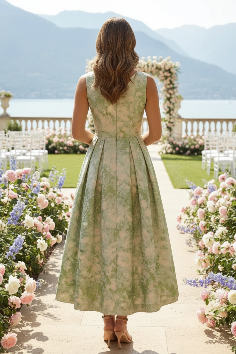 Floral Jacquard V-Neck Midi Dress