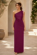 One Shoulder Draped Sheath Evening Gown