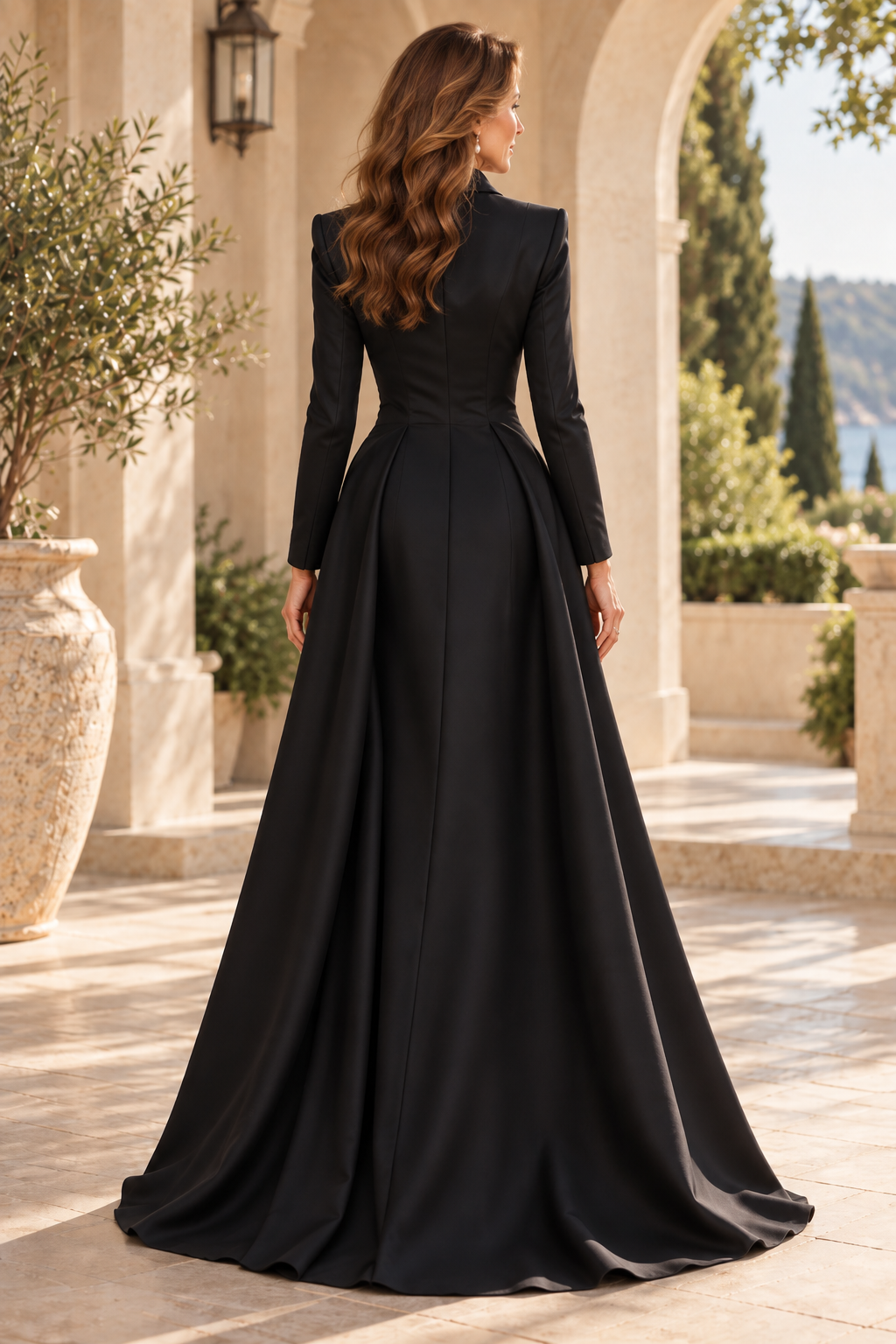 Jacket Bodice Gown with Lace Slit Skirt