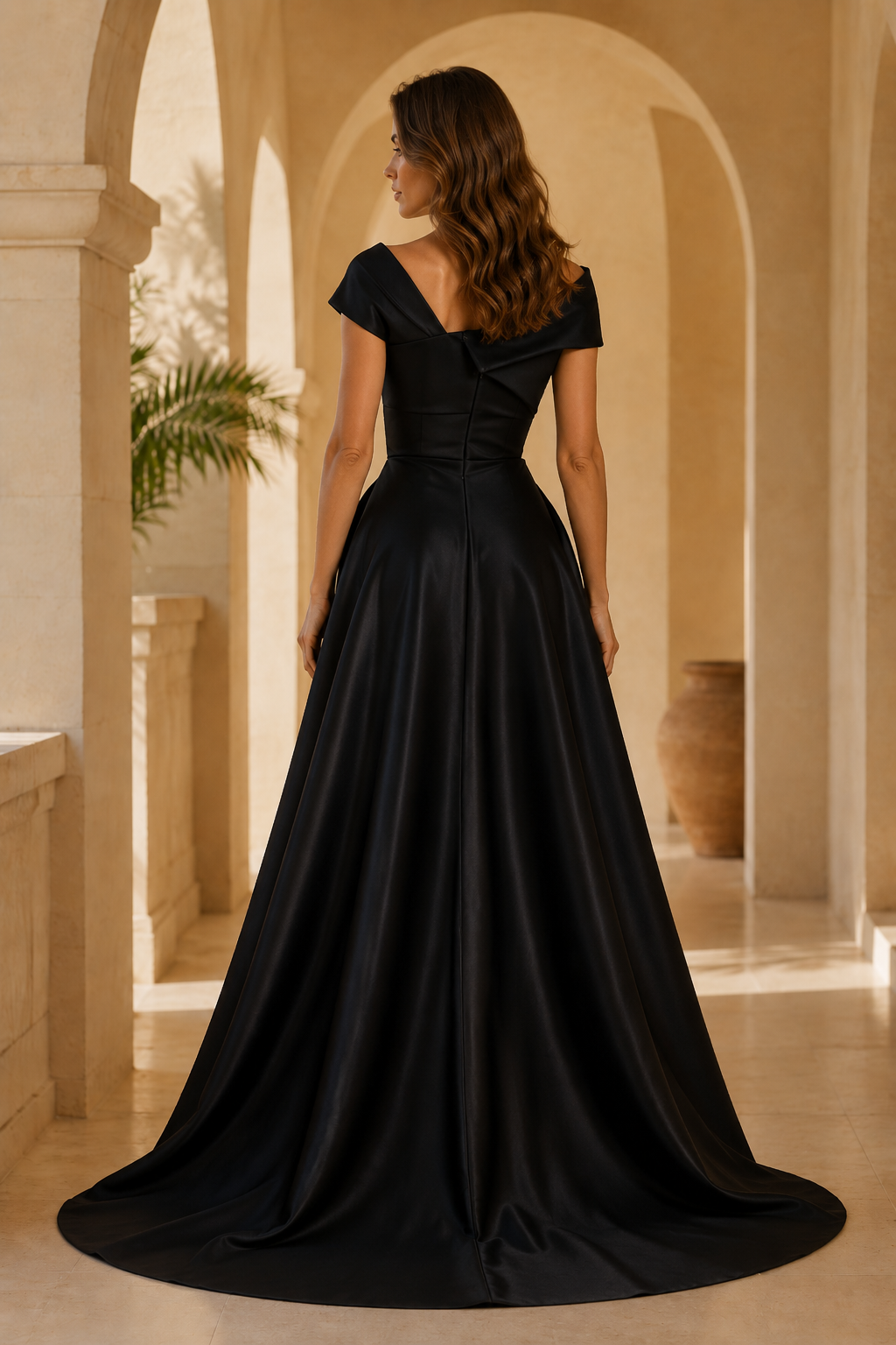 Asymmetrical Peplum Evening Gown with Slit