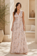 Floral Embroidered Mesh A-Line Evening Gown