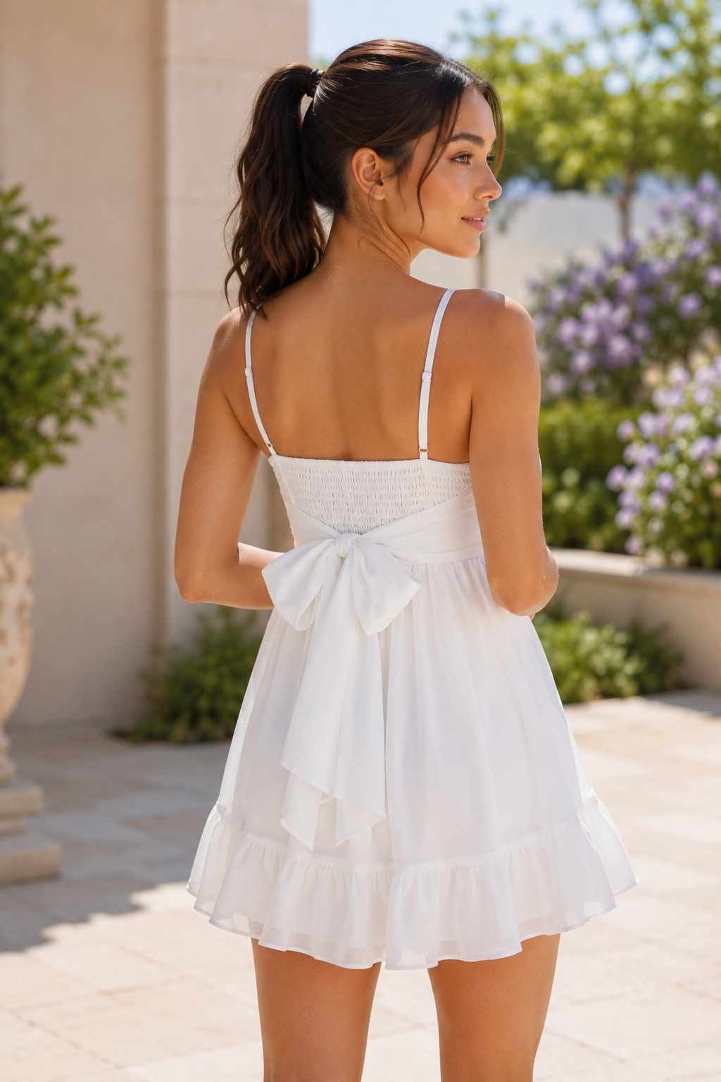 Sweetheart Tie-Back Chiffon Mini Dress