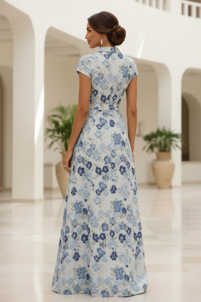 Floral Jacquard Wrap Maxi Dress with Sash Belt