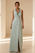 Sleeveless Jacquard A-Line Gown with Ruffled Neckline