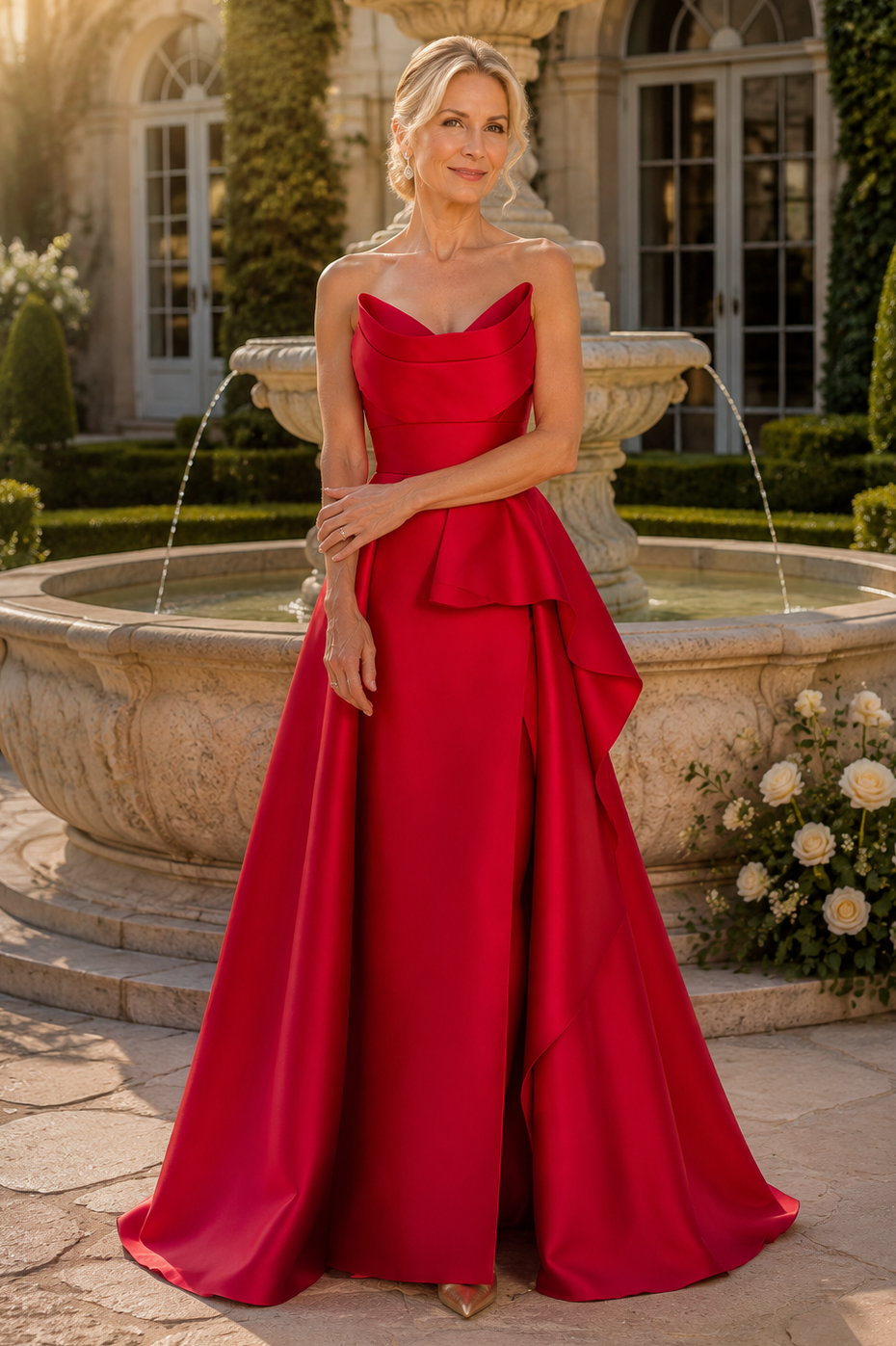Strapless Peplum A-Line Satin Formal Gown