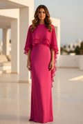 Cape Sleeve Chiffon Floor-Length Evening Gown