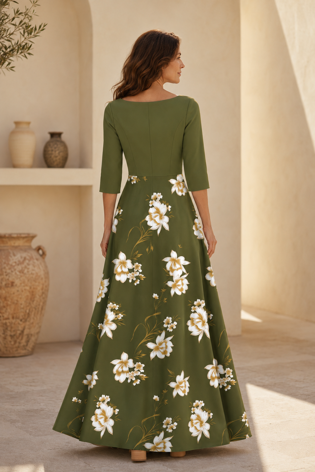 Floral Print Bateau Neck A-Line Evening Gown