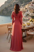 Cowl Neck Lace Sleeve Floor-Length Evening Dress