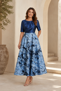 Pleated A-Line Tea-Length Dress with Pockets