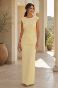 3D Floral Applique Two-Piece Column Dress