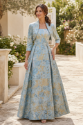 Floral Jacquard A-Line Gown with Cropped Jacket