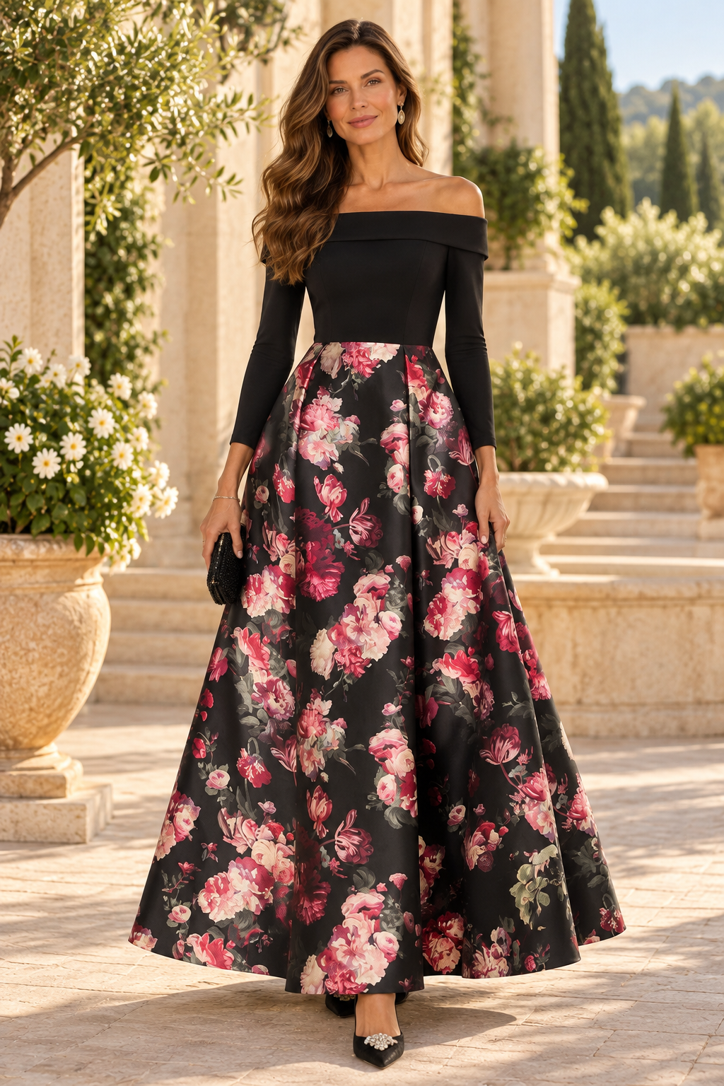 Off-the-Shoulder Floral Print Ball Gown