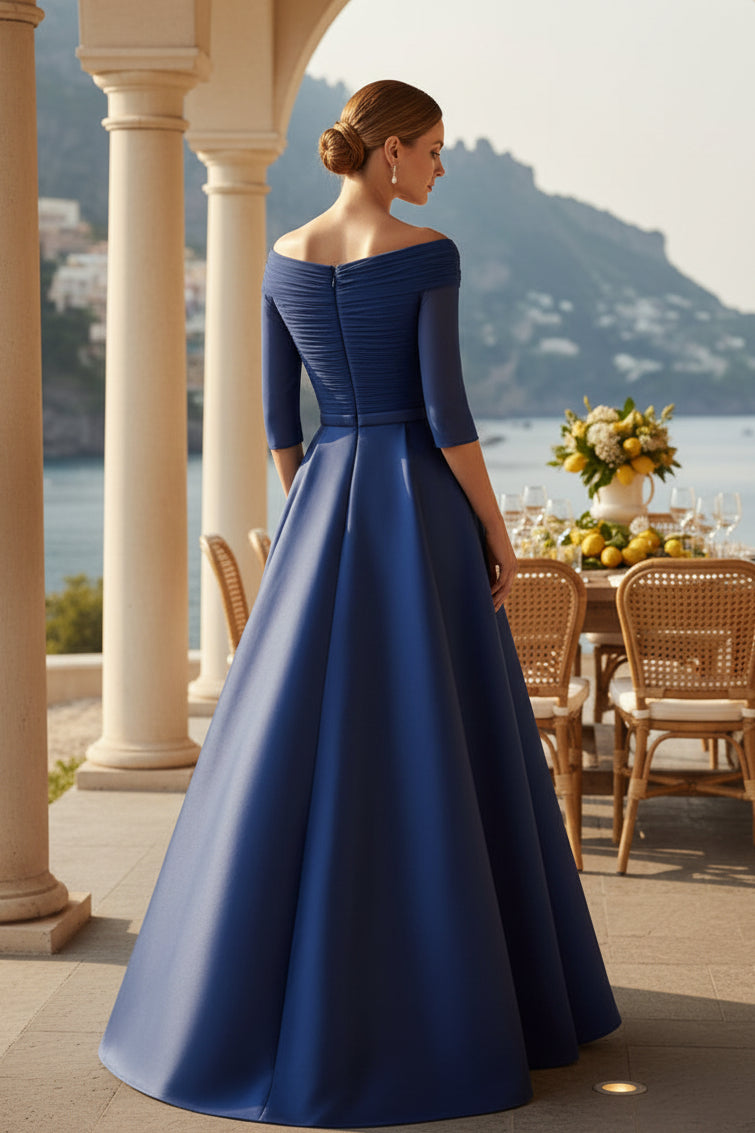 Off-the-Shoulder Satin A-Line Evening Gown