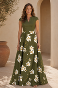 Floral A-Line Maxi Dress with Cap Sleeves