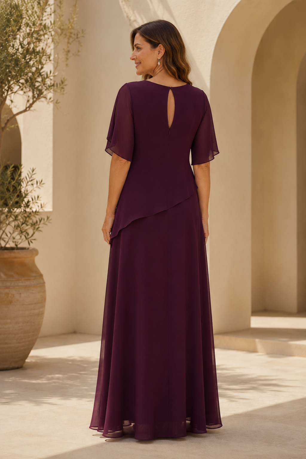 Asymmetrical Tiered Chiffon A-Line Evening Dress