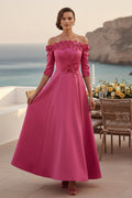 Off-the-Shoulder 3D Floral Asymmetrical Midi Dress