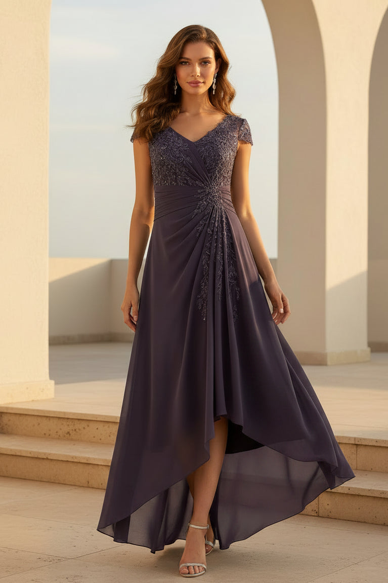 High-Low Lace Chiffon Evening Dress