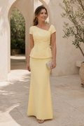 Asymmetrical Floral Applique Peplum Evening Gown