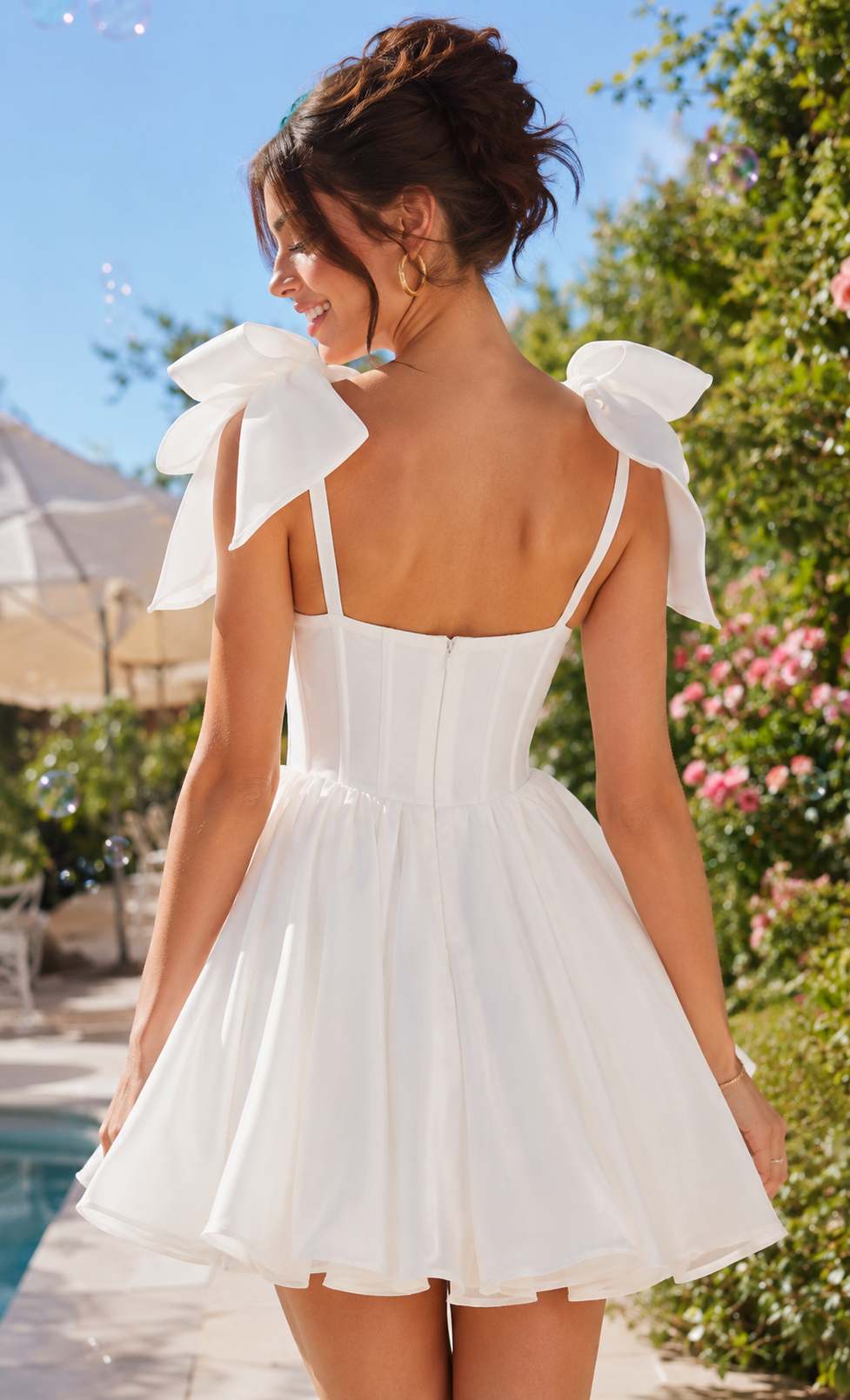 Sweetheart Corset Satin Mini Dress with Shoulder Bows