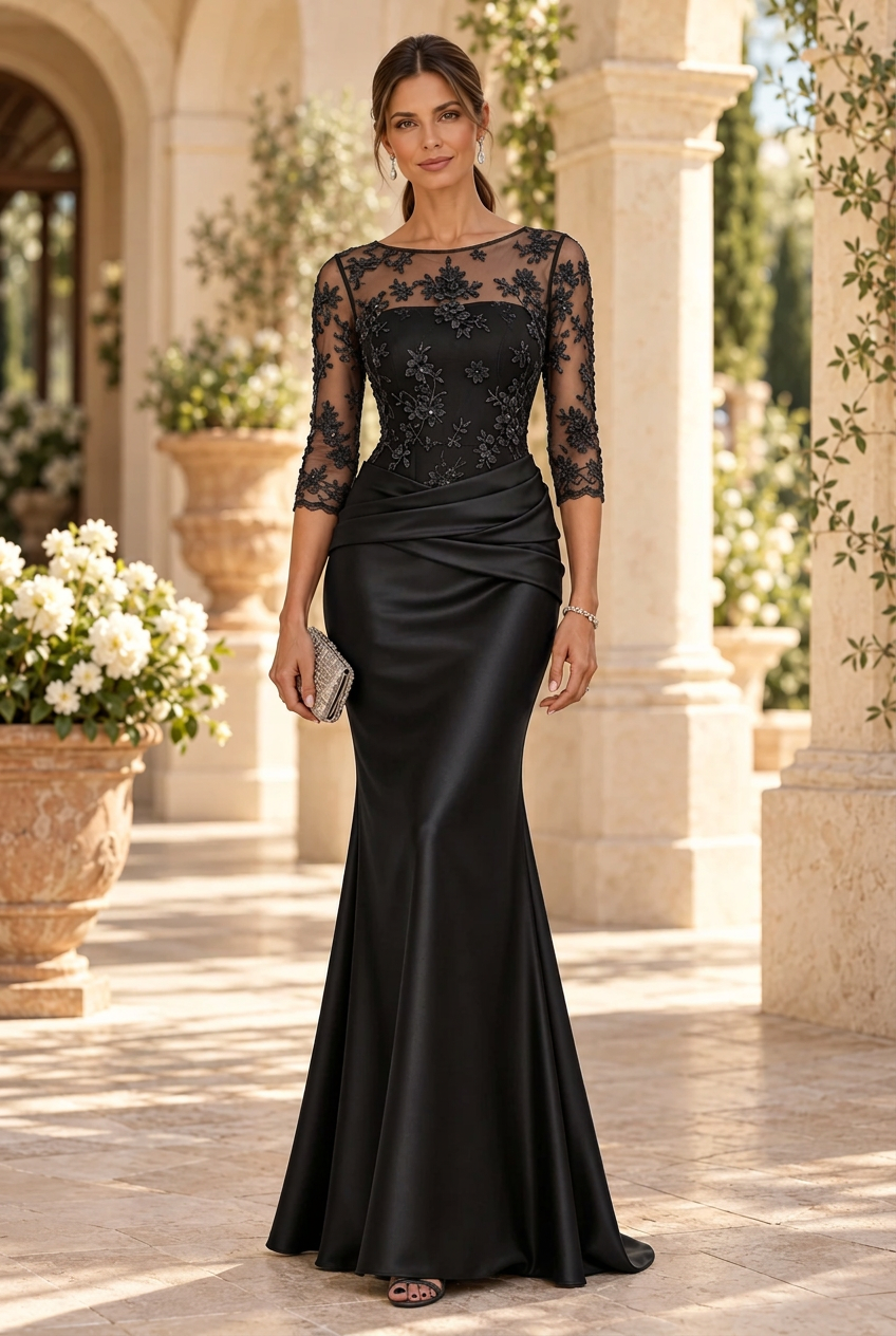 Embroidered Illusion Bodice Trumpet Gown