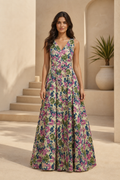 Floral Jacquard A-Line Maxi Dress