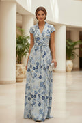 Floral Jacquard Wrap Maxi Dress with Sash Belt