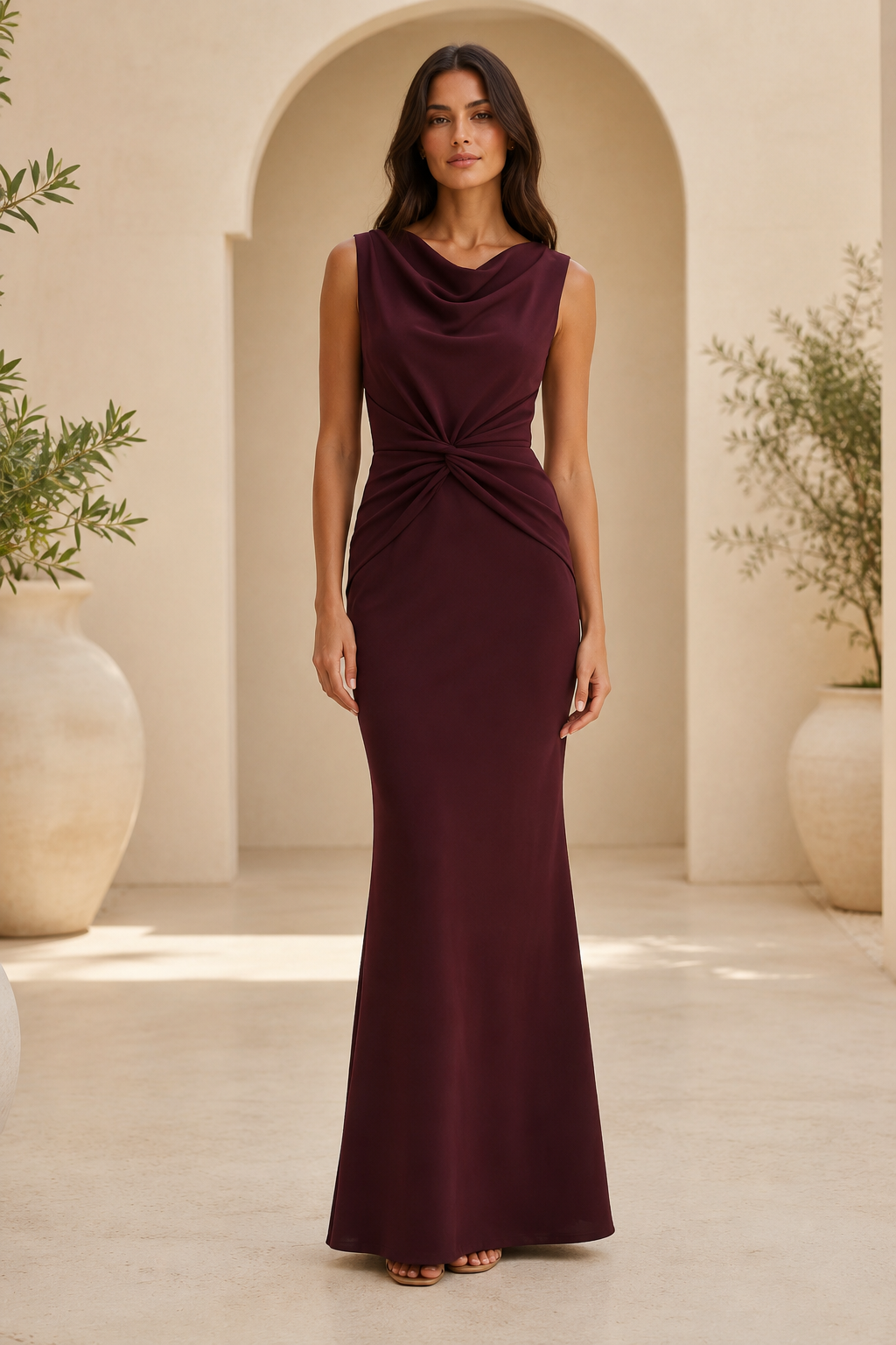 Cowl Neck Ruched Mermaid Evening Gown