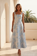 Floral Jacquard Square Neck Midi Dress