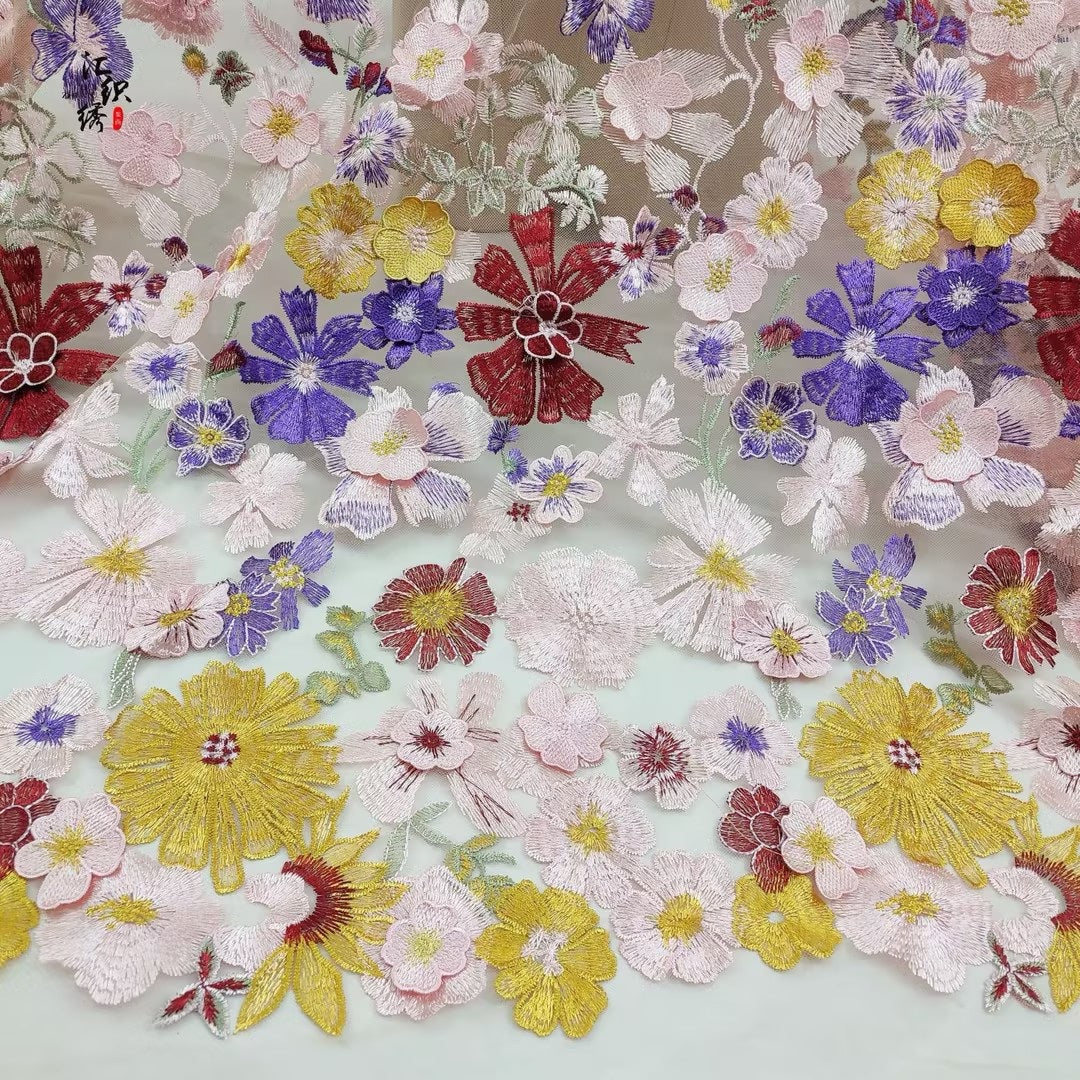Floral Embroidered Mesh Bodice Chiffon Formal Gown