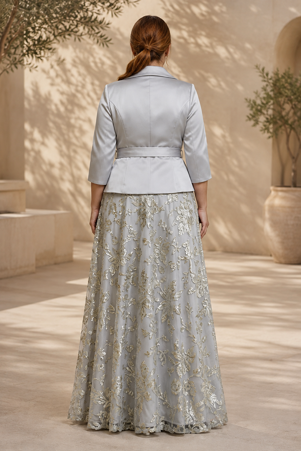 Wrap Jacket & Sequin Floral Skirt Two-Piece Set