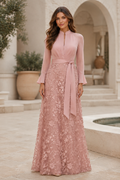 Elegant High Neck Lace A-Line Evening Gown