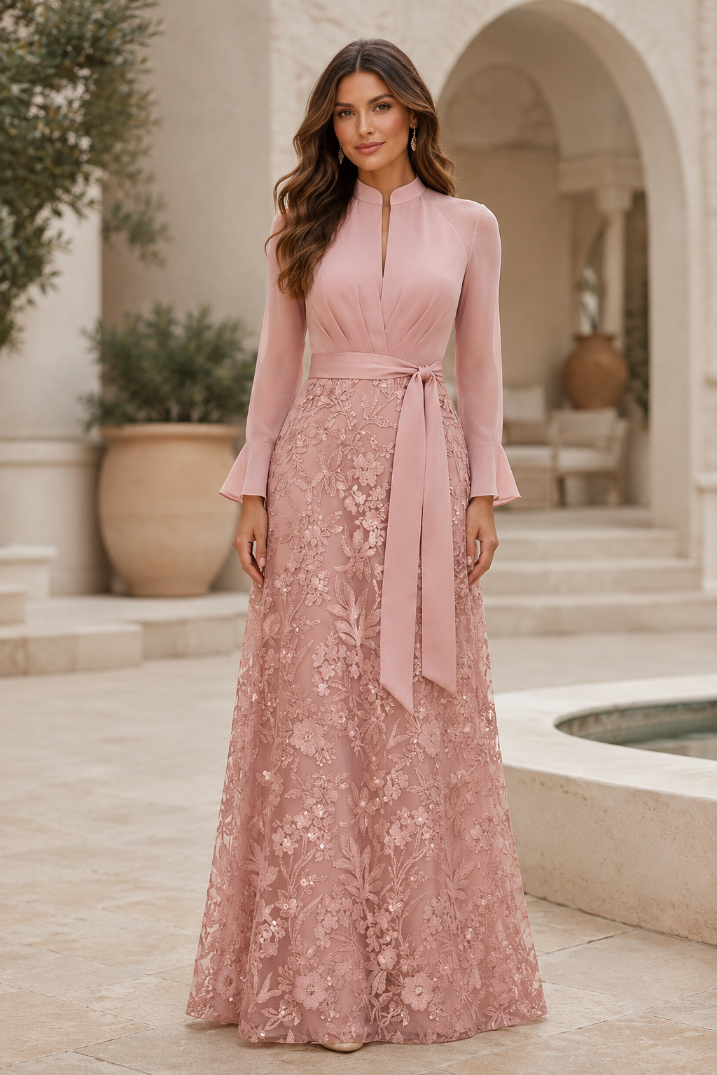 Elegant High Neck Lace A-Line Evening Gown