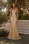 One-Shoulder Floral Sequin Mermaid Evening Gown