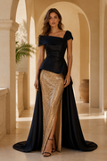 Asymmetrical Peplum Evening Gown with Slit