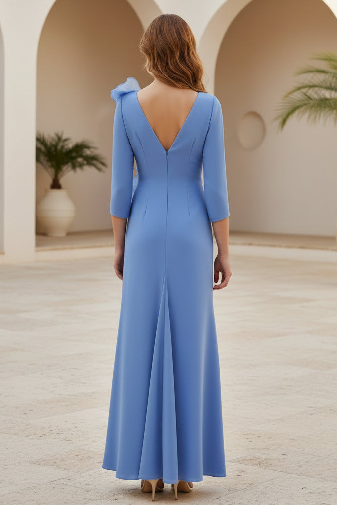 Asymmetric Ruffle 3/4 Sleeve Evening Gown