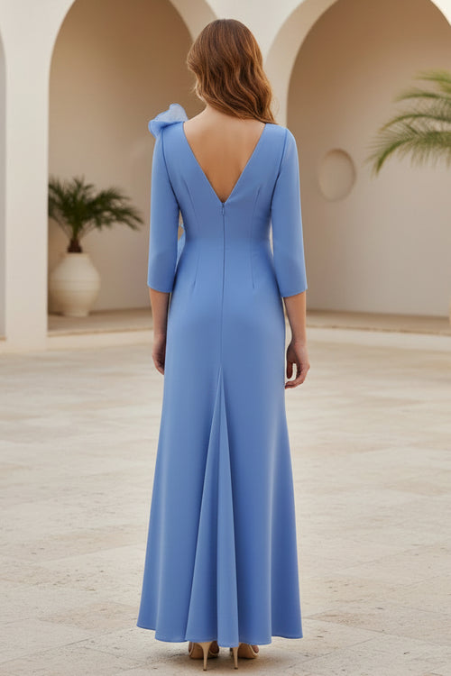 Asymmetric Ruffle 3/4 Sleeve Evening Gown