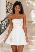 Strapless Crystal Embellished A-Line Mini Dress