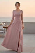 Asymmetrical Illusion Lace Chiffon Evening Gown