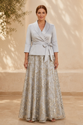 Wrap Jacket & Sequin Floral Skirt Two-Piece Set