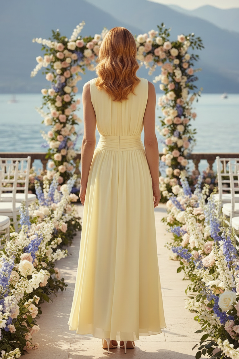 Sleeveless Pleated Chiffon A-Line Dress