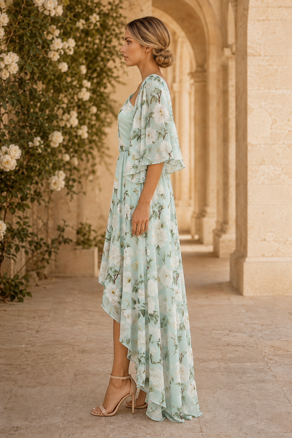Floral One-Shoulder High-Low Maxi Dress
