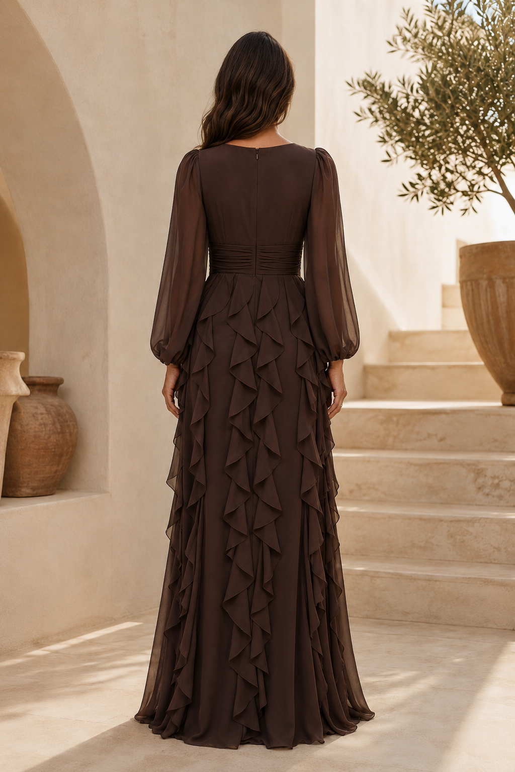 Long Sleeve Tiered Ruffle Maxi Dress