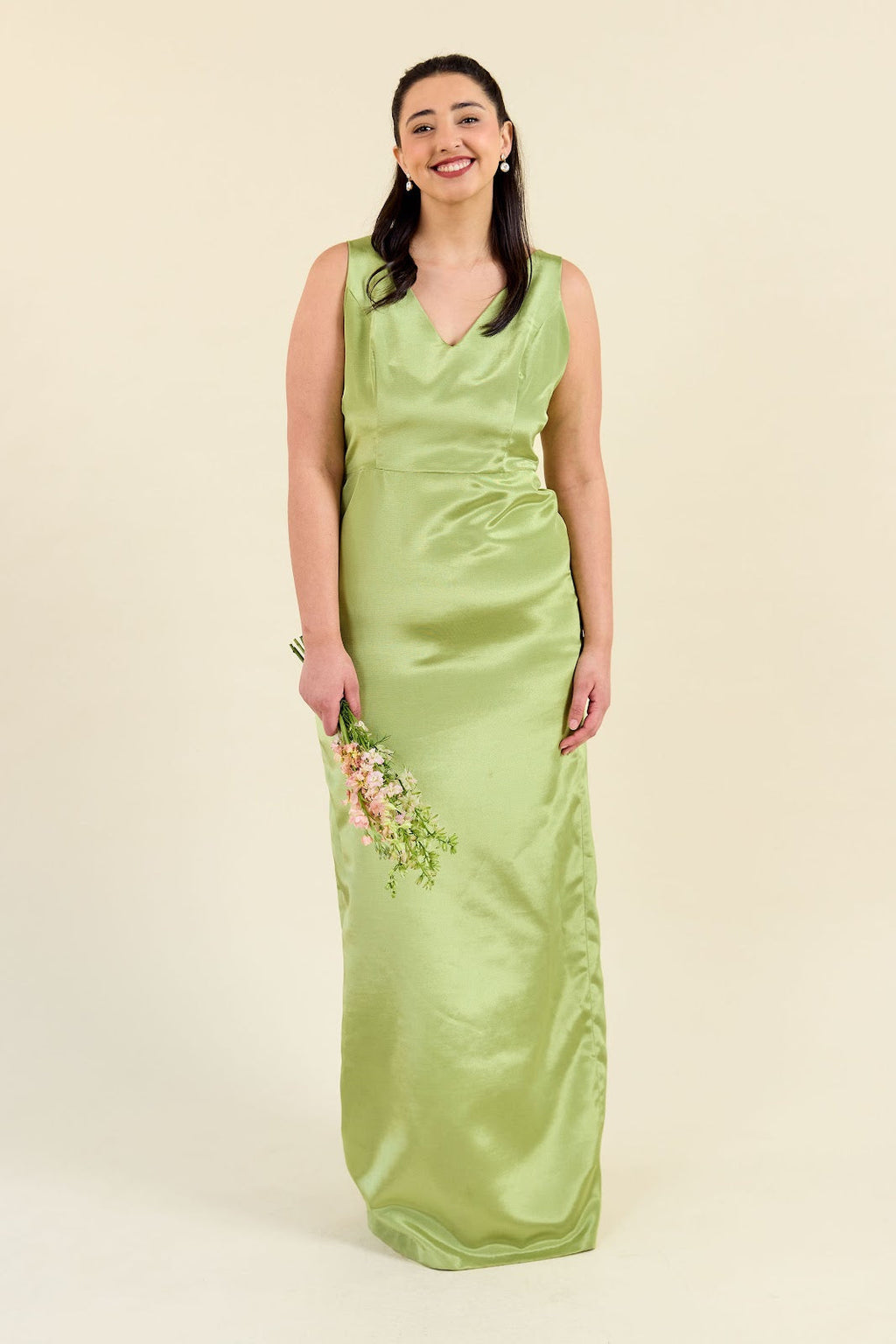 V-Neck Satin Sheath Evening Gown